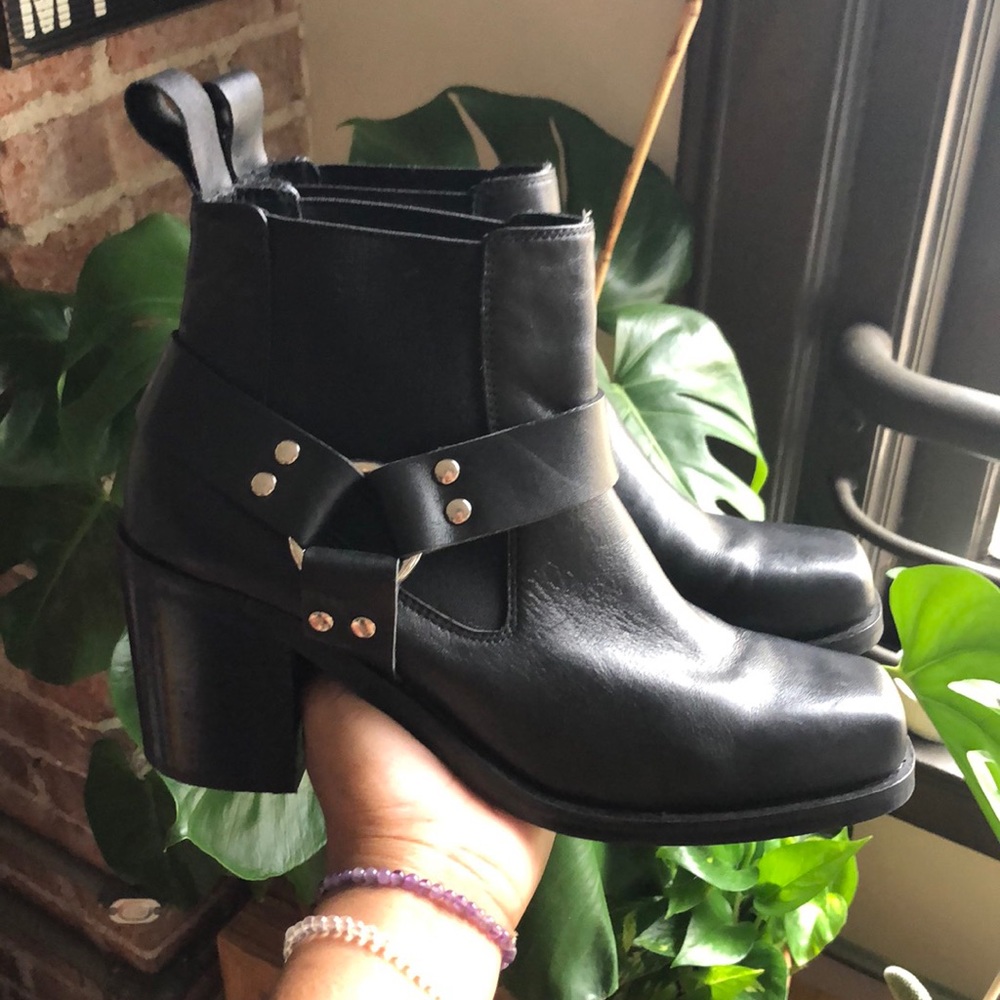 Jane And The Shoe Square Toe Harness Ankle Boot